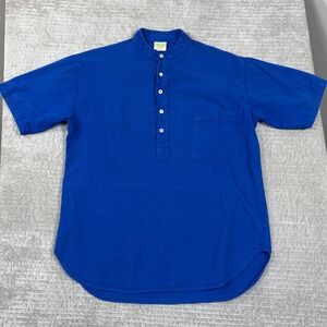 Vintage Drawstrings of Malibu Blue Cotton Band Collar Shirt XS Made in USA